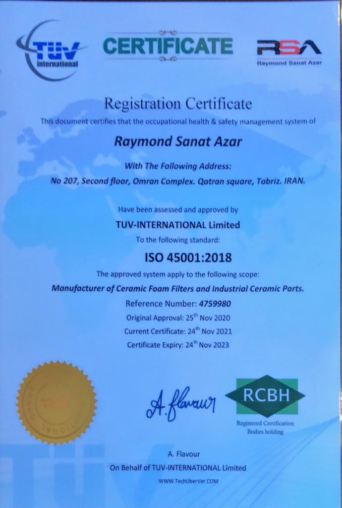 Raymond iso 45001 Registration certificate